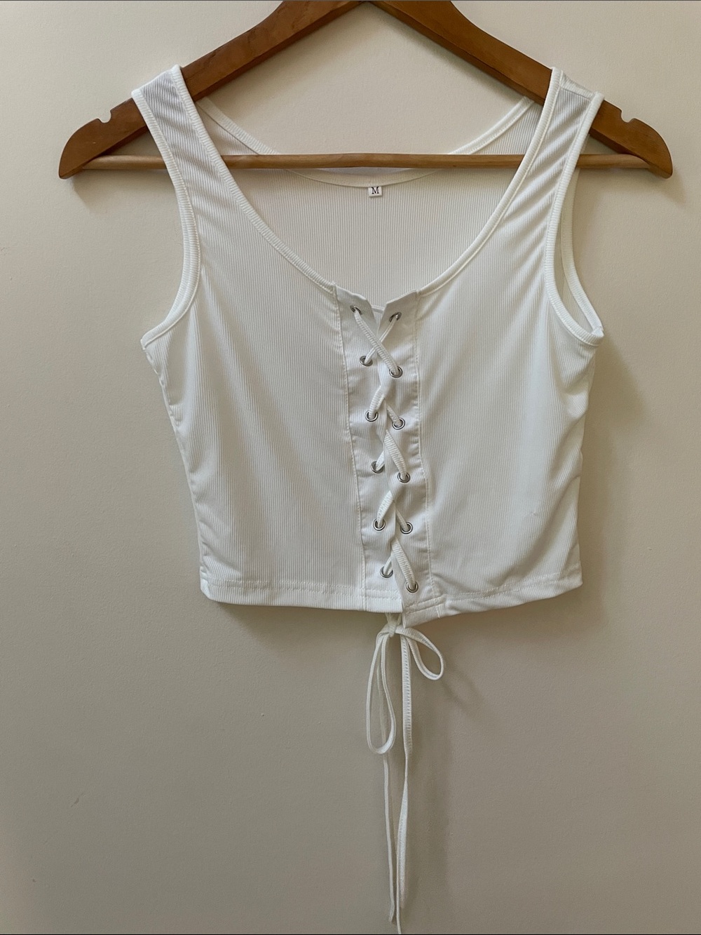 (2 for $20) White Lace-Up Ribbed Tank Top